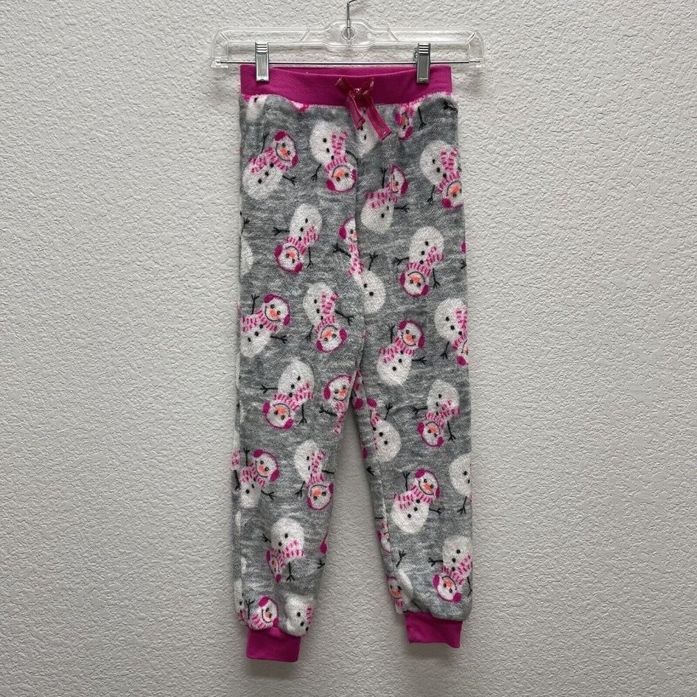 Jellifish Girls M 7 8 Pajamas Gray Pink Snowman Lounging Pants Pink Winter Cozy